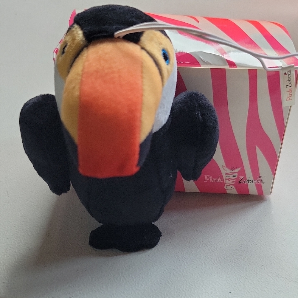 #4 Pink Zebra Toucan Plush Hang It For Soaks - Black and Orange